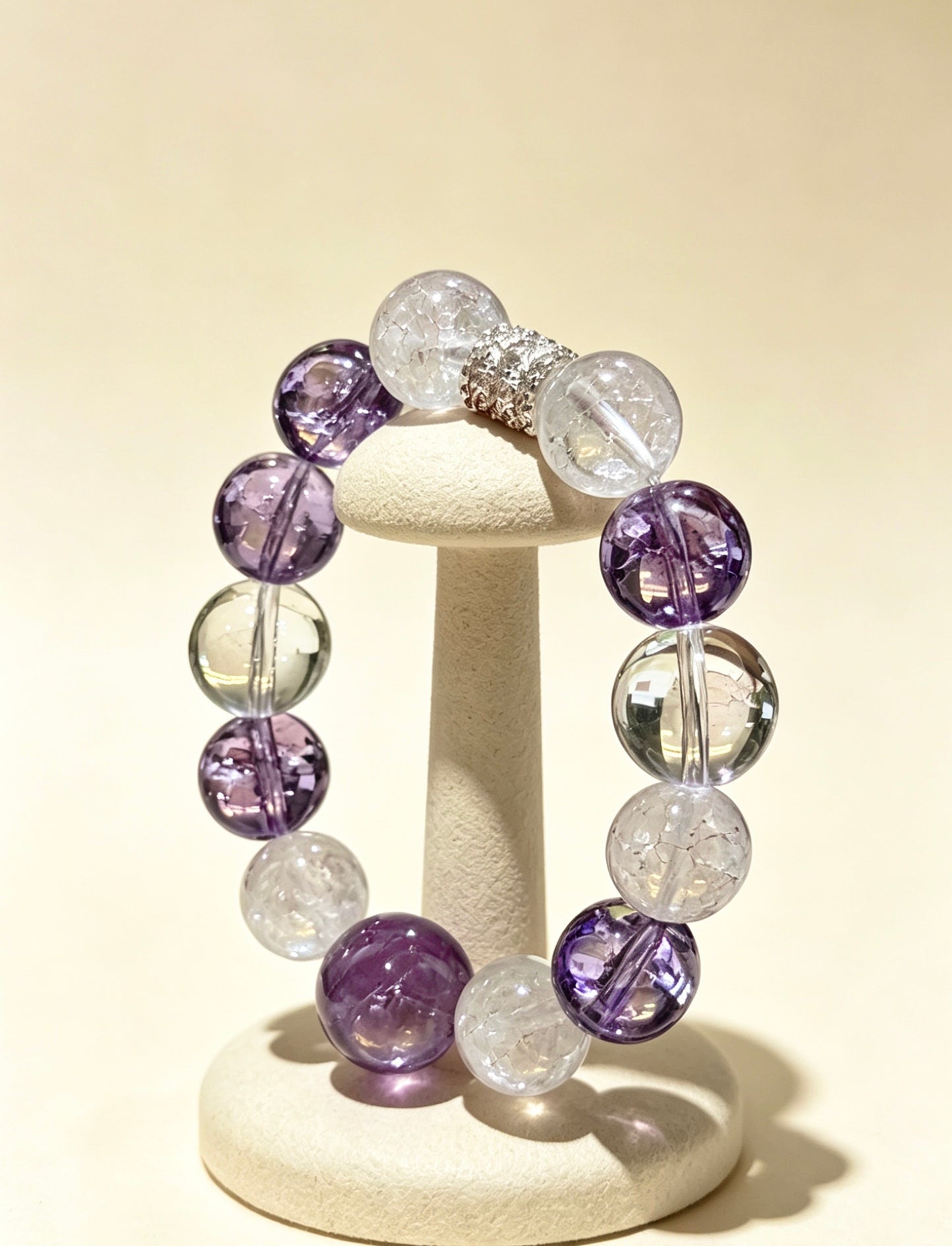Amoria Purple Aze White Crystal Energy Bracelet 10mm–12mm | Purifies Energy Fields · Enhances Spiritual Awareness · Boosts Good Fortune and Protective Energy