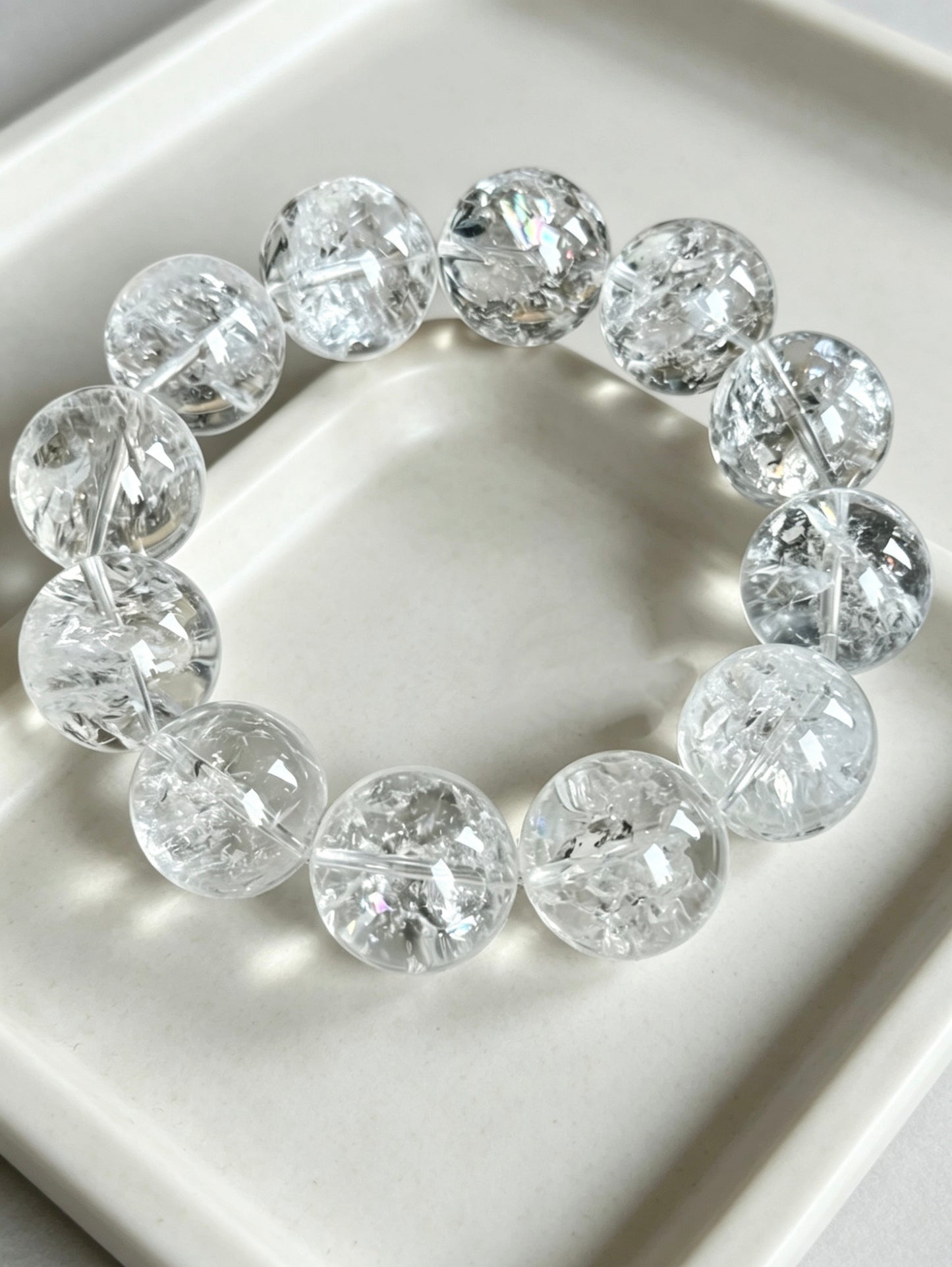 Amoria Natural White Aze Crystal 9mm–10mm Single-Strand Bracelet | Purify Energy · Enhance Your Aura · Attract Good Fortune