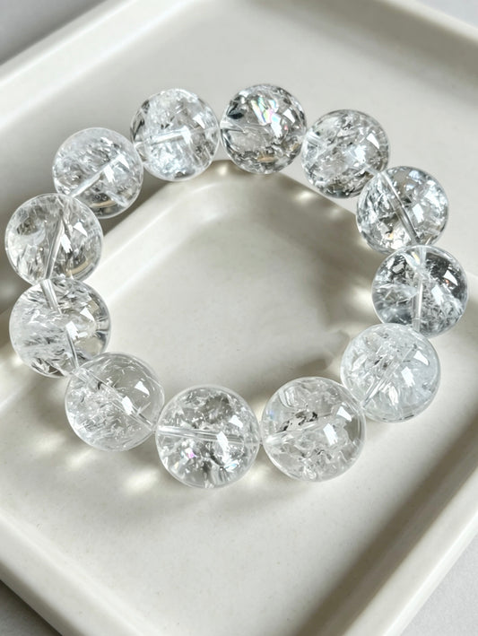 Amoria Natural White Aze Crystal 9mm–10mm Single-Strand Bracelet | Purify Energy · Enhance Your Aura · Attract Good Fortune
