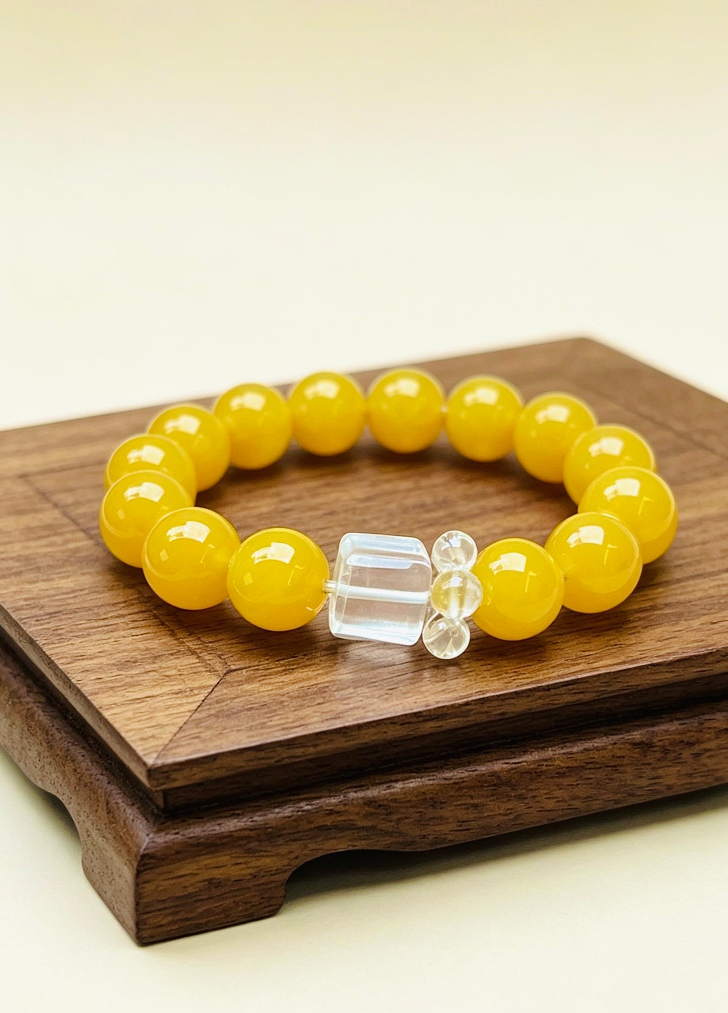 Amoria  Natural Yellow Agate Bracelet (13mm) – Prosperity and Good Luck Energy Crystal Bracelet to Boost Wealth and Confidence