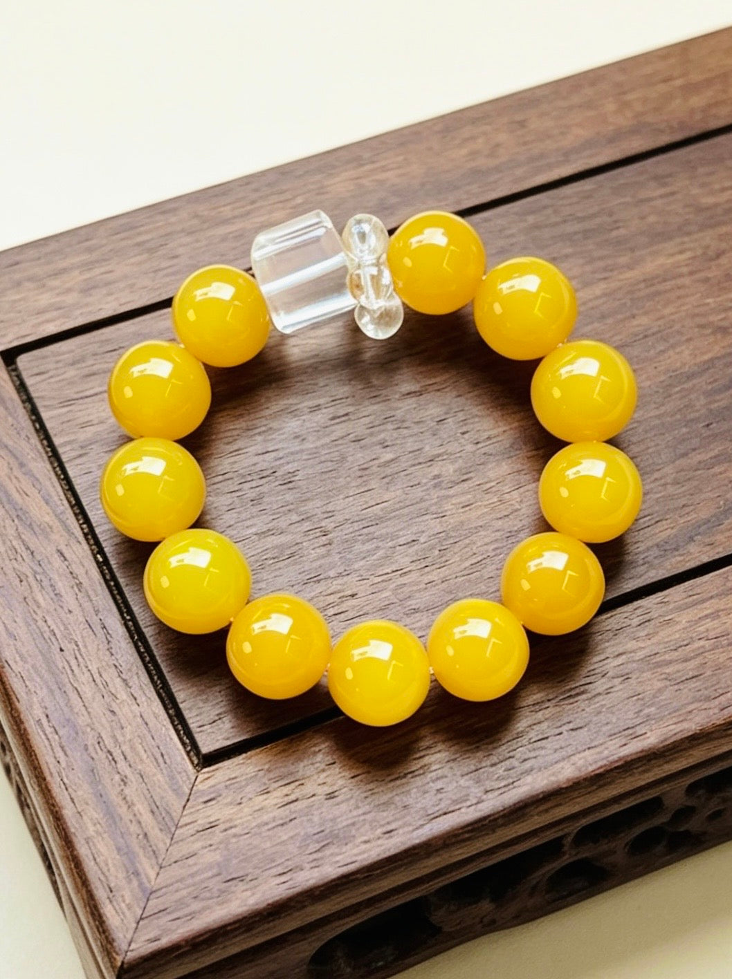 Amoria  Natural Yellow Agate Bracelet (13mm) – Prosperity and Good Luck Energy Crystal Bracelet to Boost Wealth and Confidence