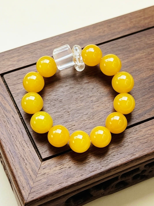 Amoria  Natural Yellow Agate Bracelet (13mm) – Prosperity and Good Luck Energy Crystal Bracelet to Boost Wealth and Confidence
