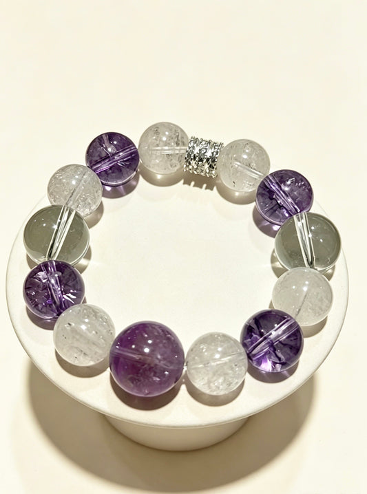 Amoria Purple Aze White Crystal Energy Bracelet 10mm–12mm | Purifies Energy Fields · Enhances Spiritual Awareness · Boosts Good Fortune and Protective Energy