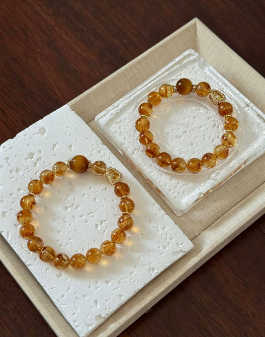 Amoria Natural Citrine Wealth-Attracting Energy Bracelet 9mm-10mm | Wealth Manifestation Accelerator · Boosts Motivation · Activates the Energy of Abundance · Protective Stone for Attracting Benefactors (Accessory Style)